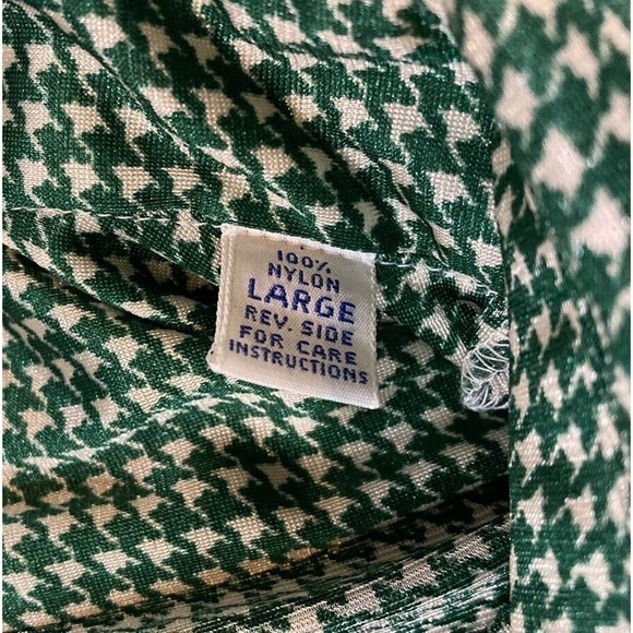Vintage 70's Oleg Cassini by Burma Disco Shirt Nylon Green Houndstooth Men’s L - Picture 3 of 9